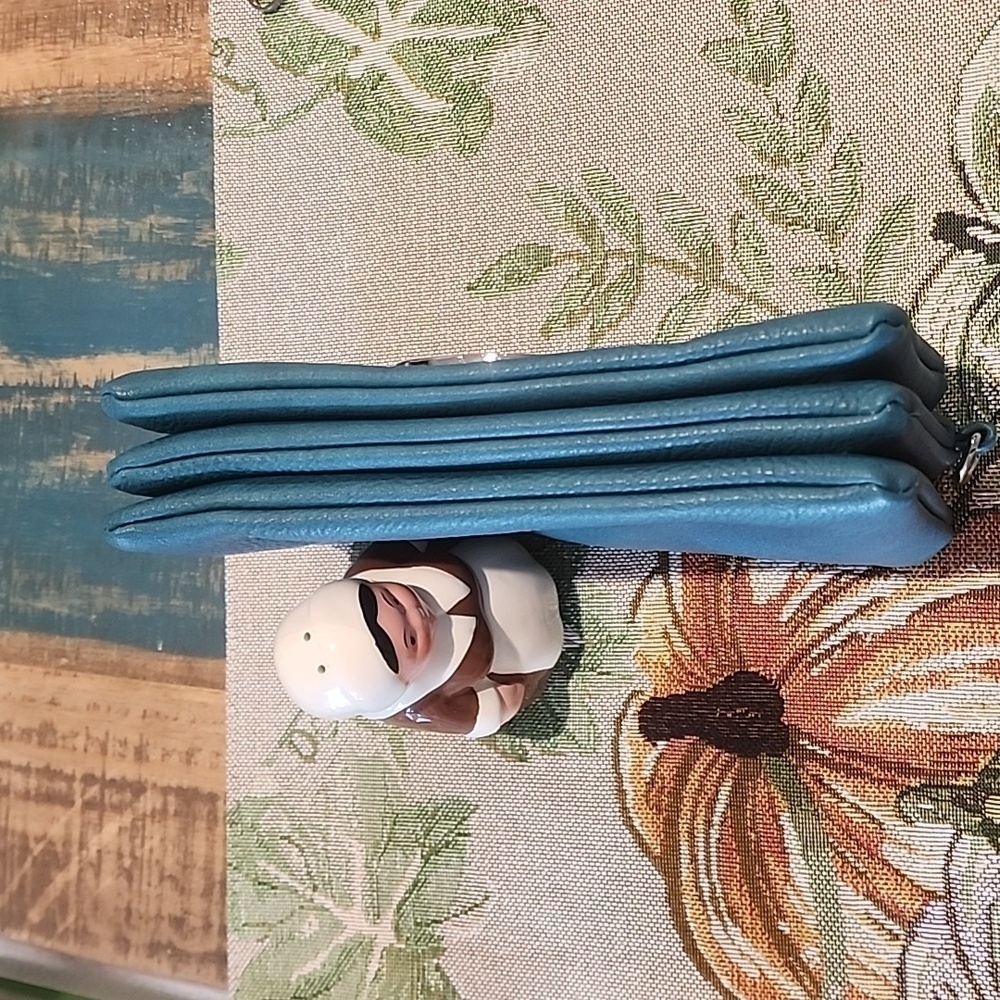 Teal Vegan Leather Crossbody or Clutch - Picture 4 of 12
